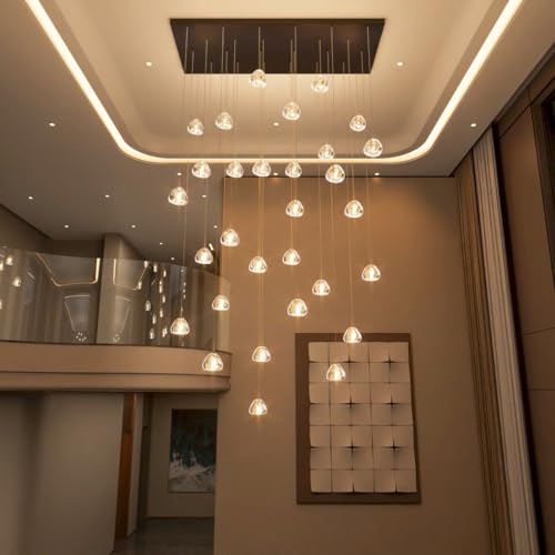 HAIXIANG W47.2 x D15.7 x H157 Glam Chandelier Rectangular Chandeliers Bubble Crystal Pendants Light Fixture Dimmable High Ceiling Large Light Black