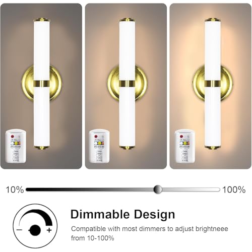 Tenfeelit Wall Sconces Set of 2, Modern Gold Sconces Wall Decor, Hardwired LED Wall Lights with Stainless Steel Base & Aluminum Body, Remote Control 3 Color Dimmable, Timer, No Battery Needed — view 3