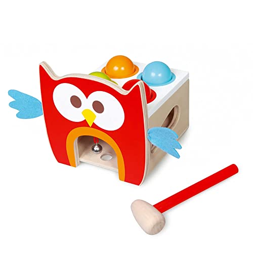 Scratch Preschool: TOC TOC OWL Lou 17x17.3x16cm, with 4 Colored Balls, a Hammer and a Bell, in Box, 12m+