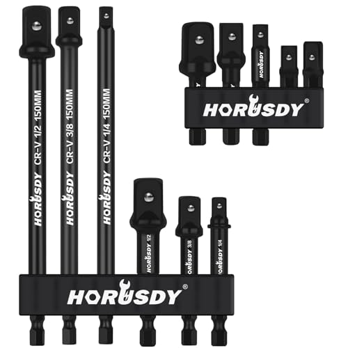 HORUSDY 11-Piece Impact Socket Adapter Set, 1/4-Inch Hex Shank, Cr-V Steel High Torque Drill Extension Bits, 1/4