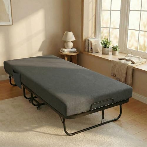 VOWNER Lit Pliant 200 x 90 cm pour Adulte avec Matelas à mémoire de Forme de 13 cm, Housse de Protection, Cadre en métal Solide et roulettes, lit de Voyage...