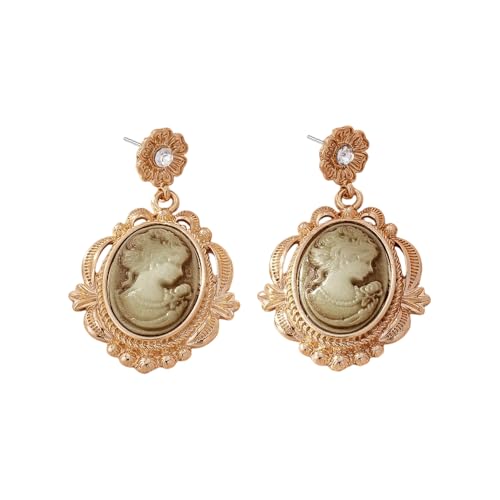 Vintage Portrait Cameo Dangle Earrings for Dainty Victorian Antique Crystal