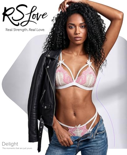 Image of RSLOVE Women Lingerie Set with Garter Belt | Heart Cutout Lace Design, Adjustable Fit, Soft Stretch Fabric, 3 Piece Romantic Lingerie Set