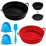 [Fácil de limpiar]: Accesorios freidora de aire Al estar echas de silicona, Evita que se pegue la comida a la cesta de la freidora.Estas Olla de Silicona para Freidora de aire son antiadherentes, aptas para lavavajillas, no queman residuos y fáciles de limpiar.