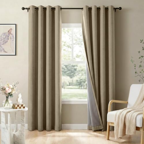 Image of 100% Blackout Shield Linen Textured Total Blackout Curtains for Bedroom 72 Inches Long, Plaza Taupe Grommet Curtains for Living Room, Thermal Insulated Room Darkening Drapes, 50 inch W x 72 inch L, 2 Panels