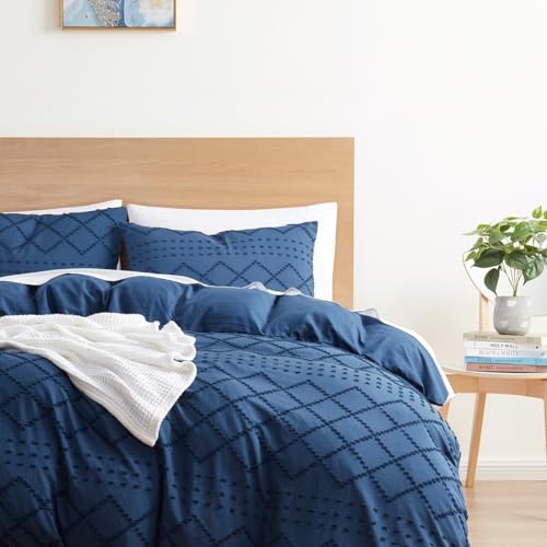 Image of Hearth & Harbor Boho Bedding Sets & Collections - Boho Duvet Cover Twin, 2 Piece Twin Duvet Cover Set, Double Brushed Navy Duvet Cover with Zipper Closure, 1 Duvet Set 68x90 inches and 1 Pillow Sham