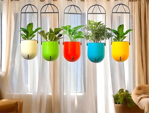 Image of Indian Discovery Self Watering Ceiling Hanging Planter|Hanging /Hooked Flower Pots for Home, Balcony, Garden Decor Flower Pots(1 Pcs, Parrot Green, Sphere)|6 Inch UV-Resistant Plastic Plant Pots