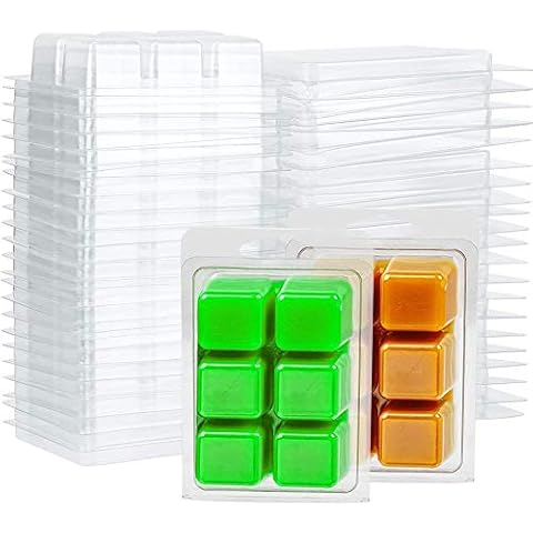 Liseng 100 Packs Wax Melt Clamshells Molds Square, 6 Cavity Clear Plastic Cube Tray for Candle-Making & Soap Cover