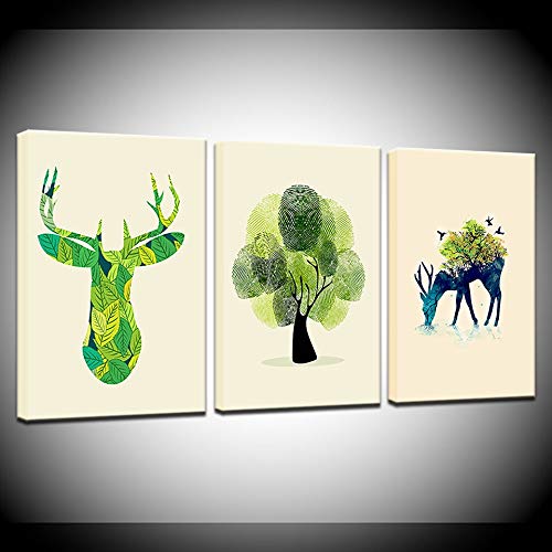 Wapiti aquarelle et arbre poétique sur toile pour intérieur serein
