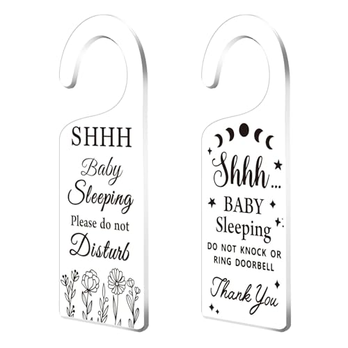 CHGCRAFT 2Pack Baby Sleeping Door Hanger - Acrylic Notice Cute Baby Room Sign Decorations for Home, Living Room, Bedroom, Kindergarten - Gift for...