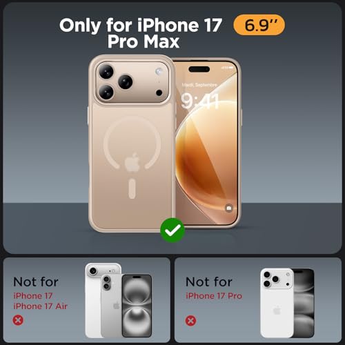 Image of Miracase for iPhone 17 Pro Max Case with Screen Protector [Compatible with MagSafe] Slim Thin Phone Case Military-Grade Protected for 17 ProMax Cover Bumper 6.9 inch, Khaki Gold