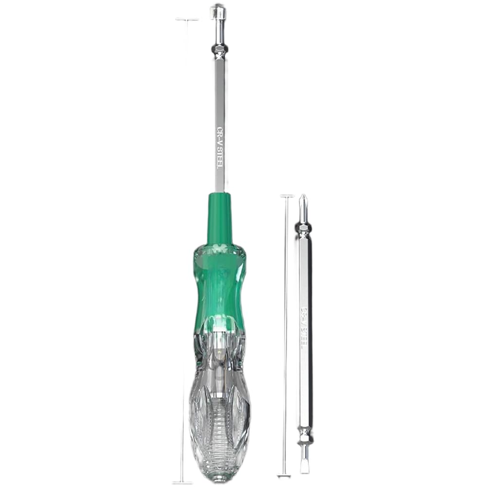 Tester napięcia śrubokręt 2 w 1, wysoki moment obrotowy, izolowany, odporny na uderzenia, neonowy tester napięcia 100 V-500 V, stal CR-V, narzędzie do testowania i wkręcania, zielony