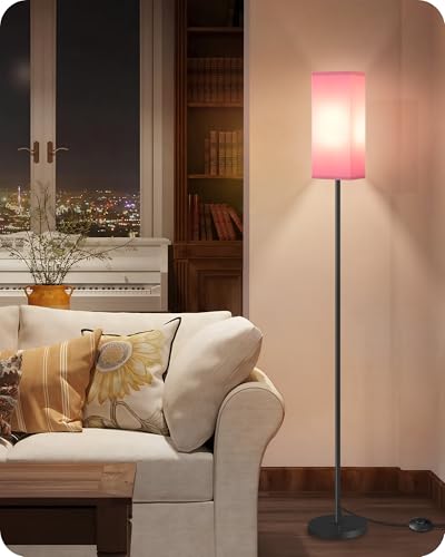 Image of Floor Lamp, Pole with Foot Switch, Modern Standing Lamp Shade, Minimalist Freestanding Lamp (Bulb Not Included), for Living Room, Bedroom Office ETL Listed, Black and Pink P07LD05