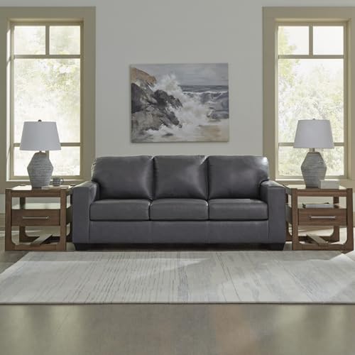 Image of Signature Design by Ashley Blue Leather Match Sofa, No Assembly Required | Combination of leather and faux leather, Anti-sag platform foundation, Track arms, Faux wood feet, Bolsena Series