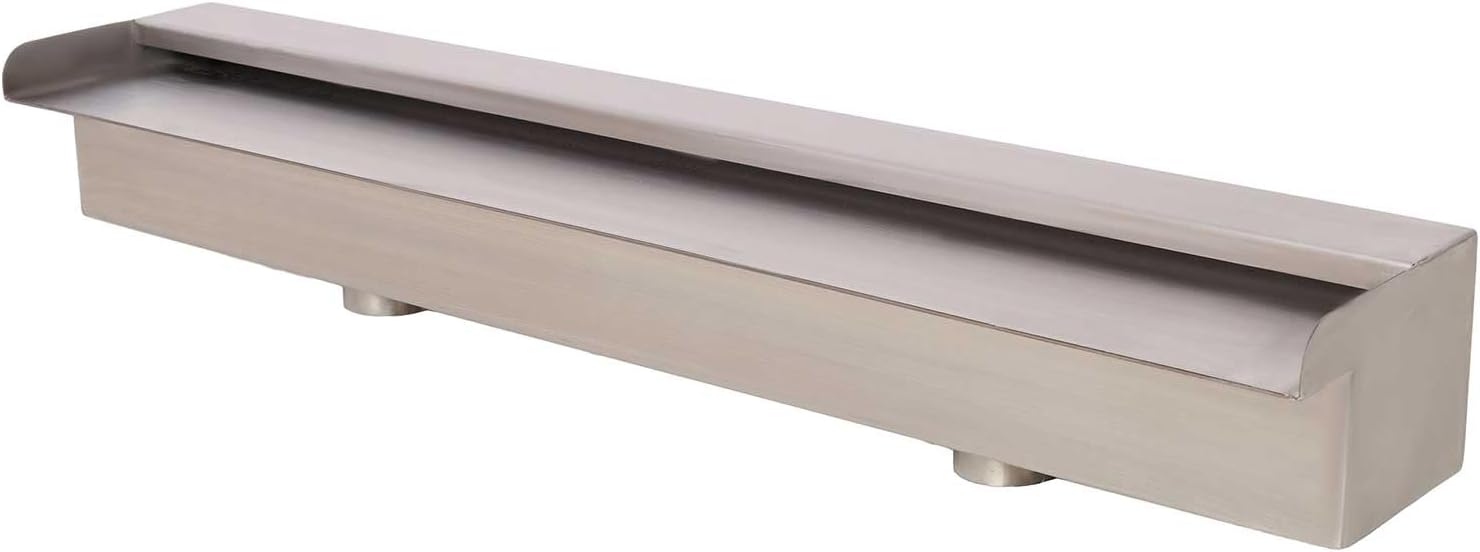 23.6" Stainless Steel Pool Fountain Spillway - Modern Rectangular Sheer Descent Waterfall for Swimming Pools, Gardens & Outdoor Decor, Includes 2 Connectors, Elegant Water Feature