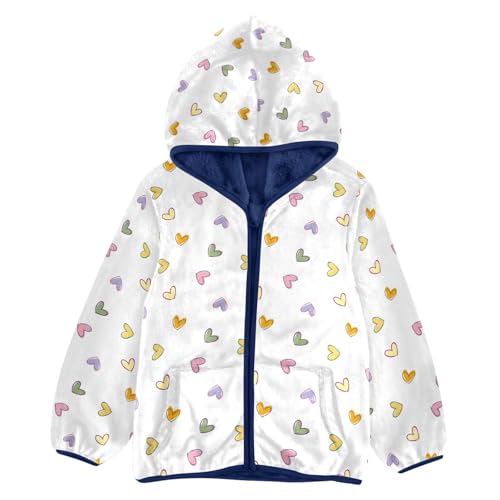 Colorful Heart Design Girls Fleece Jacket Girls Fall Jacket Girls Zip Up Hoodie Girls Sherpa Jacket 2-10T
