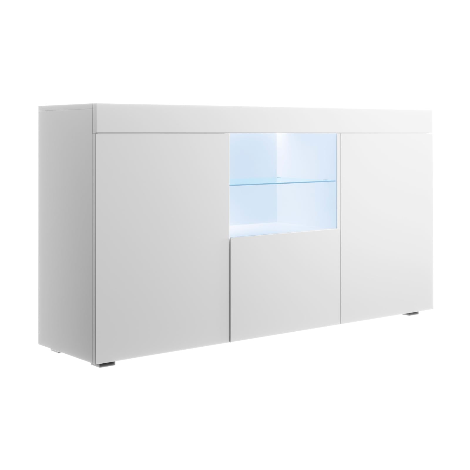 MB Muebles Bonitos, Aparador Natolia para Salón Comedor con Luz LED, Blanco Mate, 150x83x40 cm