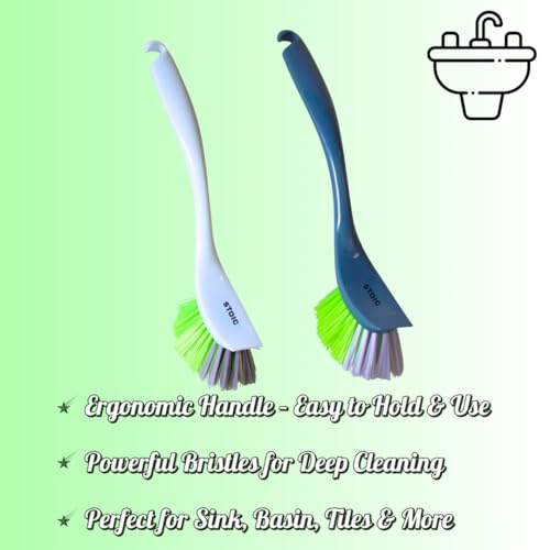 Image of KWEL Kitchen Cleaning Brush for Dishwashing, Sink & Wash Basin | Multipurpose Plastic Scrubber Brush | Multicolor (Pack of 2)