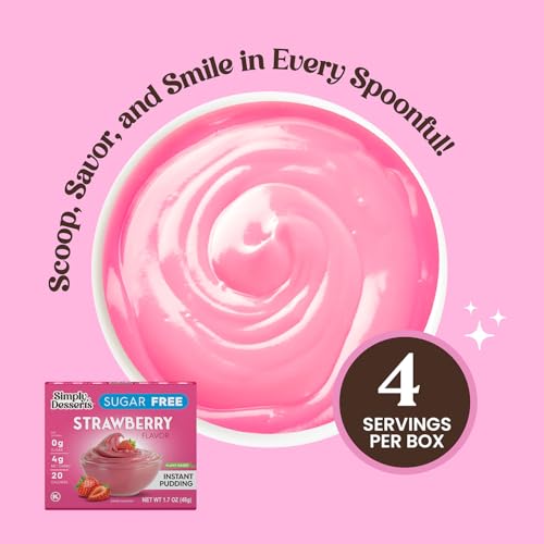 Image of Simply Desserts Strawberry Instant Pudding, Sugar-Free, 12-Pack - Healthy Dessert, Keto Snacks, Vegan & Diabetic-Friendly, Kosher, 1.7 Oz Ea