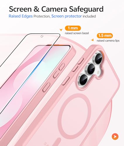 Image of FNTCASE for Samsung Galaxy S25 FE Case: Magnetic Translucent Matte Military Grade Drop Proof Protection Cell Phone Cover - Slim Rugged Durable Shockproof Protective S25Fe Cases (Pink-6.7 inch)
