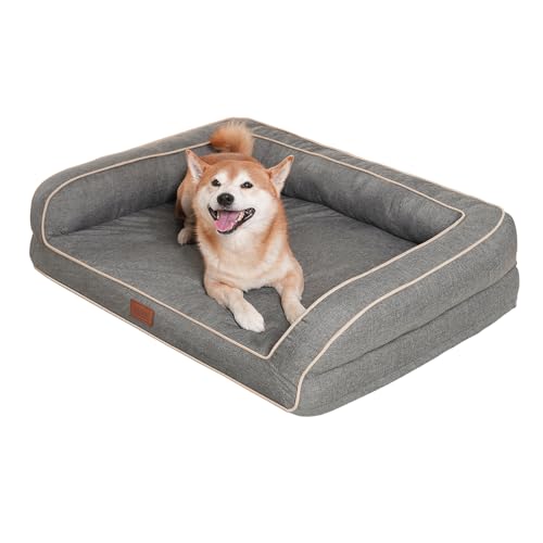 EMME Dog Beds Medium Washable, Waterproof Small Dog Sofa, 68.6x50.8x17.8cm, Orthopedic Dog Bed with Egg-Shaped Foam, Puppy Cat Beds with Removable Resistant Linen Cover, Grey
