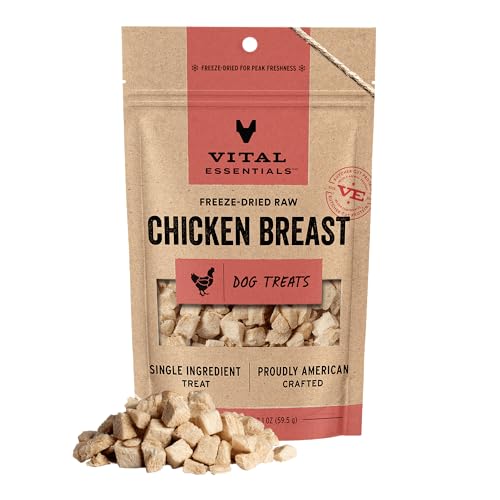Vital Essentials Chicken Breast Dog Treats, 2.1 oz | Freeze-Dried Raw | Single Ingredient | Premium Quality High Protein Training Treats | Grain Free, Gluten Free, Filler Free