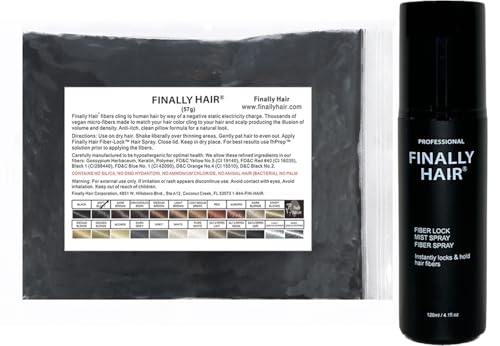 Hair Building Fibers Soft Black 50 Gram Refill Plus 4.1 oz. Strong Fiber Lock Spray - Refill Your Existing Bottle. Highest Grade Fiber By Finally Hair (Soft Black + Strong Spray)