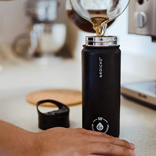 Grosche Chicago Steel Infuser Bottle, Tea Infuser Flask, Infuser Water Bottle Thermos, Insulated Stainless Steel Flask With Tea Infuser (Black, 16 Fl Oz) #TOP6