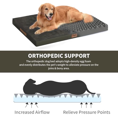 Image of Jumbo Waterproof Orthopedic Dog Bed for Extra Large Dogs | Egg Crate Foam, Pressure Relief, Fits 54x37 Crates, Machine Washable 1680D Oxford Cover, Indoor & Outdoor Use, Up to 150 lbs