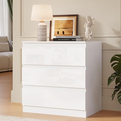 OtterOasis White Wood Dresser for Bedroom, 3 Drawer Dresser for Clothes Storage, Modern Dressers with Wide Drawers, Wide Wooden Chest Drawers for Living Room, Entryway, TV Stand