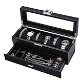 Haute qualité : présentoir de montre pour homme fabriqué en fibre de carbone noire texturée de qualité, la doublure intérieure en cuir souple empêche les rayures, gardant vos montres et accessoires en parfait état.