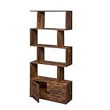 DINZI LVJ 5-Tier Wooden Geometric Bookcase, Bookshelf with Doors, S-Shaped Display Shelf with...