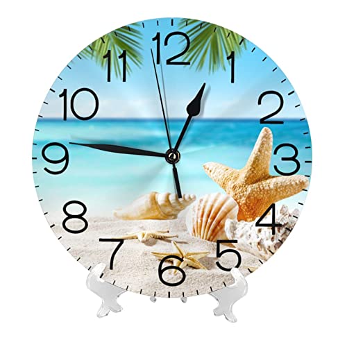 DADABULIU Wall Clock Starfish Sea Beach Summer Seashell Silent Non-Ticking 10 Inch Round Clocks Battery Operated Quartz Analog for Living Room Kitchen Bedroom Bathroom Office Home School Decor - Image 2