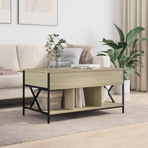 Table basse en chêne Sonoma et métal structure stable d'architecte pour séjour - 4