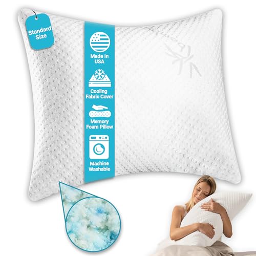 Xtreme Comforts Memory Foam Pillows Made in The USA - Standard Size, Slim Cooling Pillow for...