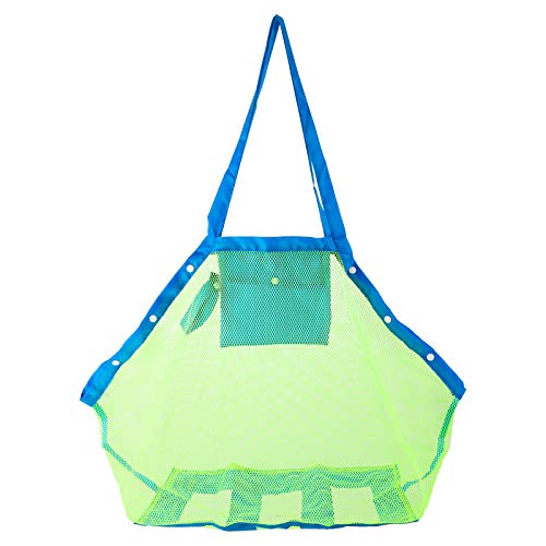 HOMETALL Mesh Beach Tote Bag, Kids Sea Shell Bags,Large Beach Toy Bag Away from Sand,Bag Toys Organizer,Sand Toys Collector-Beach Pool Gear(Green)