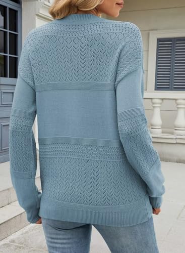 Image of JOCAFIYE Womens Sweaters Casual Long Sleeve V Neck Lightweight Hollow Out Pullover Sweater Tops