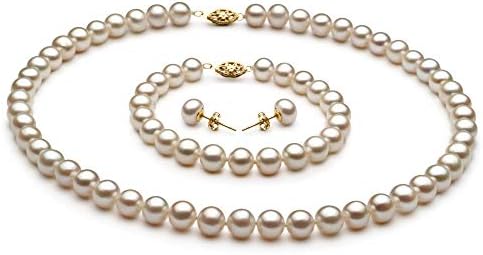 White 7.5-8.5mm AA Quality Freshwater Cultured Pearl Set For Women