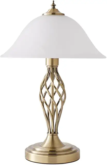 Antique Brass Barley Twist Alabaster Table Lamp with Frosted Shade