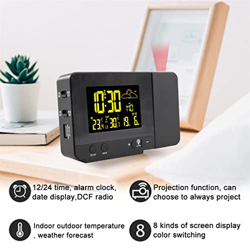 Dcot Projection Alarm Clock Digital Watch Calendar Thermometer Weather Forecast 8 Color Display Electronic #TOP4