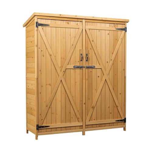 Wiltec Gartenhaus mit 2-flügelige Tür 1350x500x1540mm aus Fichtenholz mit Bitumendach für Garten, Terrasse & Balkon Gerätehaus Geräteschuppen Holzhaus Werkzeugschrank