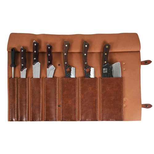 Stgbcst Borsa per coltelli, elegante borsa in pelle come organizer per coltelli da cucina, 37,5 x 68,5 cm, 472,5 g, robusta custodia per il trasporto e la conservazione, marrone