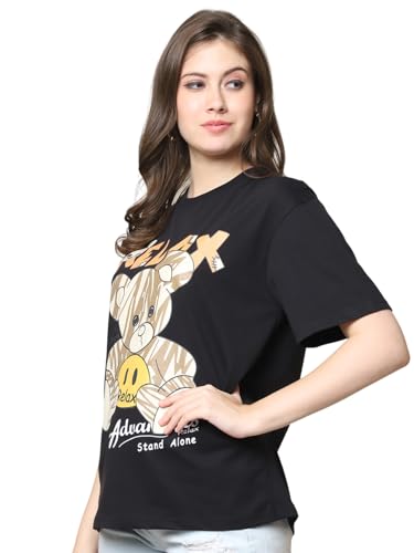 Image of Preneum Women's Cotton Cool Graphic Printed Baggy Fit Drop-Shoulder Sleeves Cotton Oversized T-Shirt