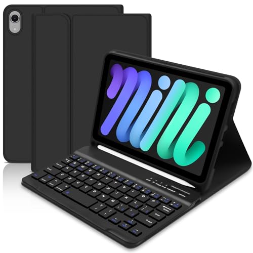 Case with Keyboard for iPad Mini 7 (A7 Pro), UK layout Keyboard Case for iPad mini 7th/6th Gen 8.3 inch (2024/2021), Detachable Bluetooth Keyboard with Pencil Holder for ipad mini 7th/6th gen -Black