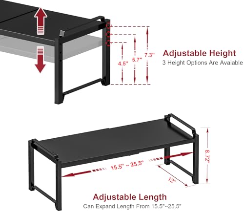 Image of X-cosrack 12 inch Wide 100LBS Loading-Bearing Heavy Duty Kitchen Storage Shelf, Expandable Cabinet Shelf Organizer, Stackable Adjustable Storage Shelves for Kitchen Cabinet Cupboard Pantry Counter