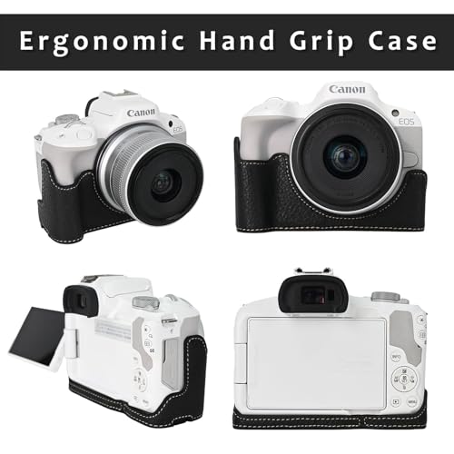 Funda para cámara Canon EOS R50 piel PU negra miniatura 2