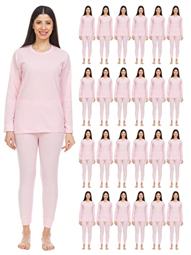 BILLIONHATS 24 Pack of Wholesale Bulk 2pc Thermal Sets for Woman, Base Layer Long Johns Underwear, Top & Bottom, Cotton, Solid Colors 12pk, 18pack