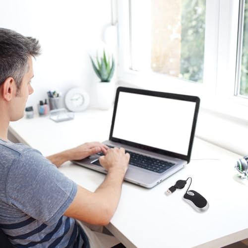 Image of Hemobllo Mini USB Mouse 1000Dpi Optical Computer Mouse with Retractable Cord Portable Wired for Laptop and Desktop 3-Way Scroll Wheel Comfortable Grip Left and Right Hand Use