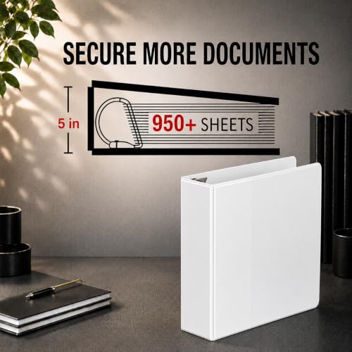 Image of 3 Ring Binder, Professional D Ring 5 Inch, Presentation Folder for Standard Pages 8.5 x 11 with Pockets, Crystal Clear View White (4 Pack)