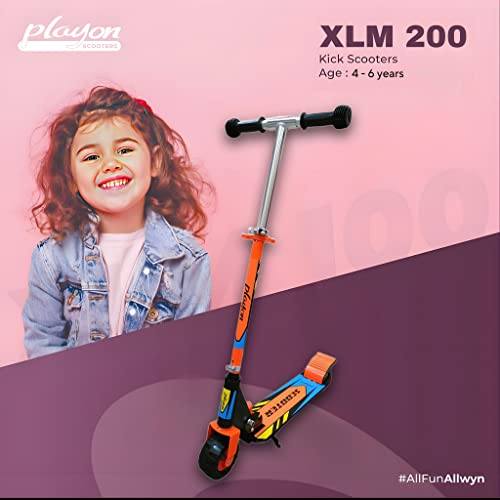 Image of Playon XLA - 200 Foldable Scooter for Kids, 2 Wheels Scooter with Side Stand, 4 Level Adjustable Handle, Tractor Finish Wheels with Brake, Kick Scooter for Kids 4-8 Years (Orange - Black)